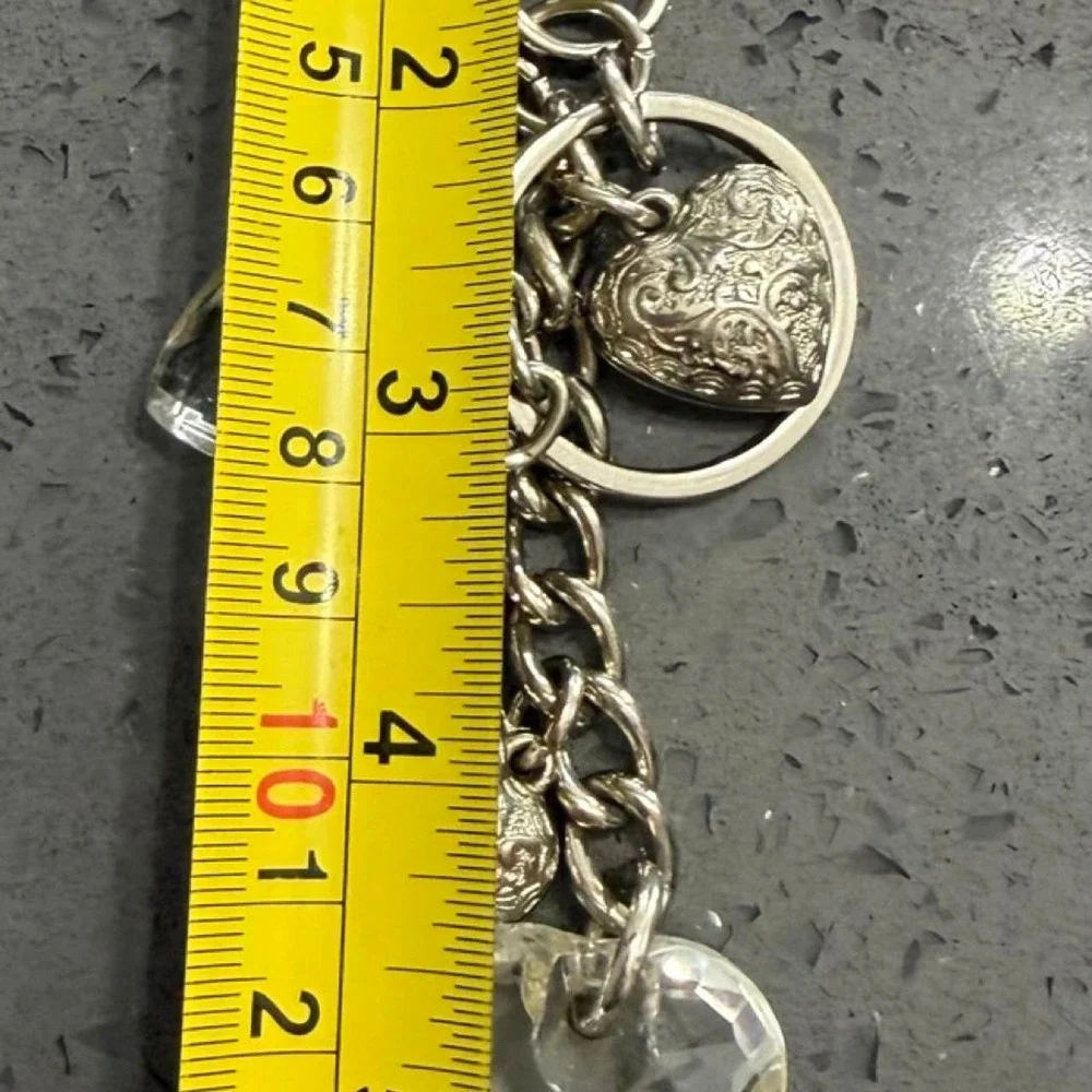 Kathy Ireland silver heart charm keychain clear charms ornate silver hearts